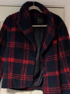 Sanctuary Navy & Red Plaid Teddy Jacket